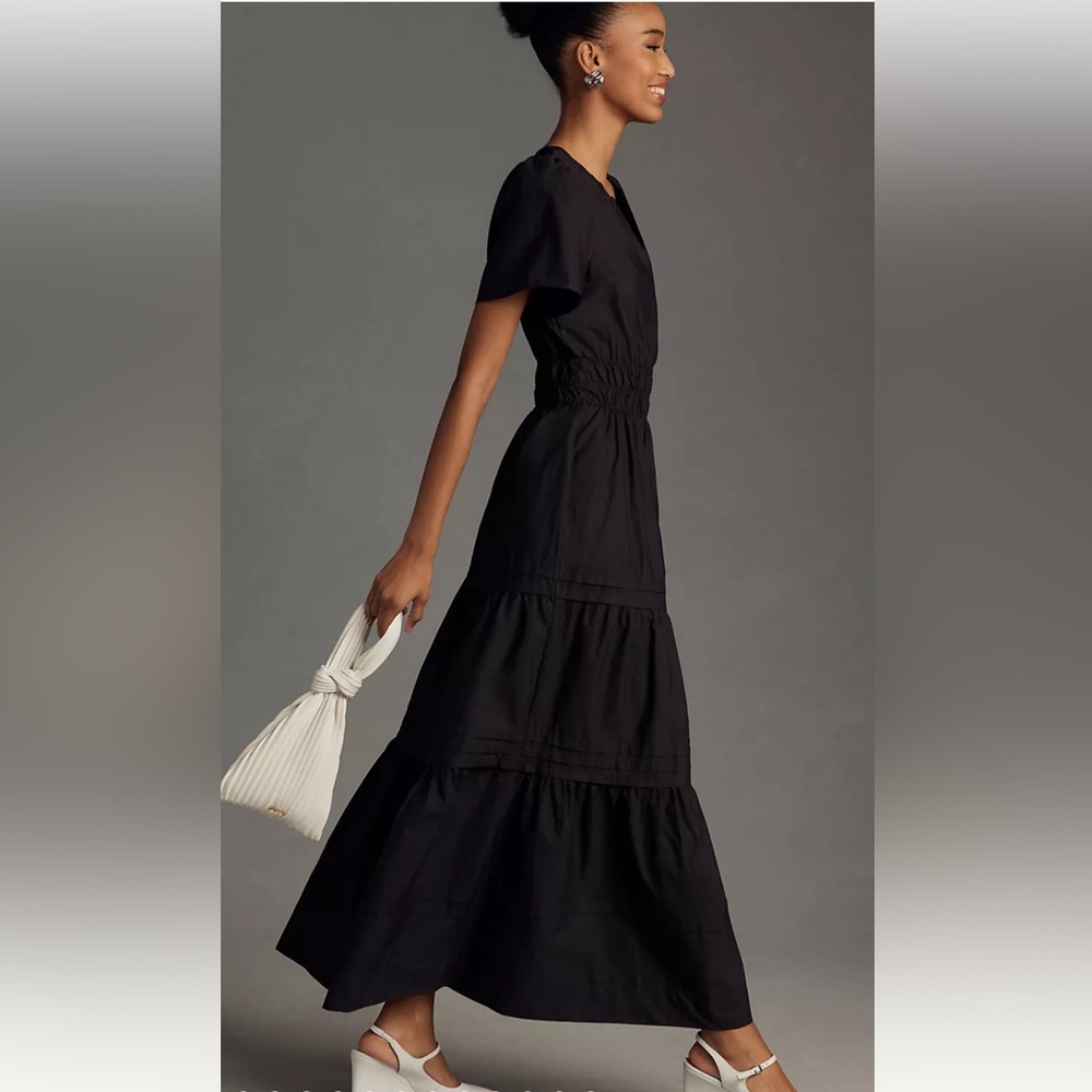 Anthropologie The Somerset Maxi Dress Poplin Edition Tiered Smocked Waist Black - Picture 1 of 9
